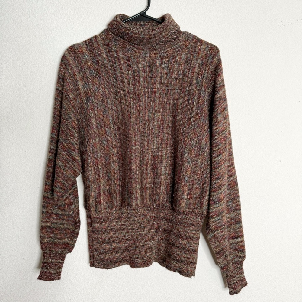 Babette Ballinger striped brown 90s retro style turtleneck sweater large